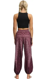 Pantaloni harem per donne SMOCKED BAST HIPPIE BOHO Sports Yoga Palazzo Pants con tasche