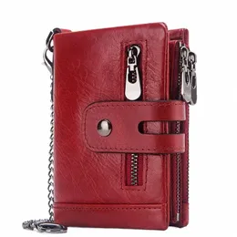 Fi Frauen Brieftasche echtes Leder Frauen Clutch Wallets HaSp Double Reißverschluss Design Kurzmünze Pocket ID -Kartenhalter Tasche J5ZW#