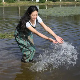 Vattentät anti-Wear Waders Pants Män Kvinnor utomhusstövlar fiskejakt jordbruk kamouflage vadbyxor 0,9 mm tjock eu37-45