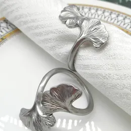 4 PCS Ginkgo Leaf Metal Napkin Ring、Creative Pearl Flower Napkin Holder for Home Dinning Room Wedding Party Table Decoration