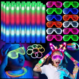 Led Rave Toy Led Foam Glow Sticks Light Up Glasses Dark Party Supplies 어린이를위한 생일 웨딩 장식 240410