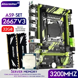 マザーボードAtheriter X99 AS9マザーボードセットXeon E5 2667 V3 CPU LGA 20113 2PCS X 16GB = 32GB 3200MHz DDR4 REG ECC RAMメモリ