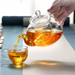 Hitzebeständiger Blütentea Topf mit Infuser High Borosilicat Glass Tecup Kung Fu Tee Set große Kapazitätskocher -Gasherd Teekanne