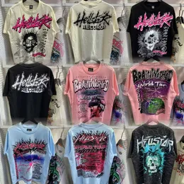 Hellstar t shirt designer t skjortor grafiska tee klädkläder hipster tvättade tyg graffiti bokstäver folie tryck vintage svart löst montering plus storlek 13