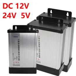 Regntät växling strömförsörjning DC12V 24V 5V LED utomhusbelysningstransformatorer Vattentät drivrutin för LED 100W 200W 300W 400W