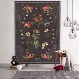 Handritade blommor skiss tapestry vägg hängande boho botanisk konst psykedelisk bakgrundduk estetisk rumsdekor