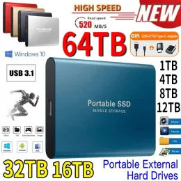 Stationer 30TB extern hårddisk bärbar SSD 2TB Externt fast tillstånd Drive USB 3.1/Typec Hårddisk Höghastighetslagring för Mac/telefon