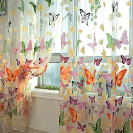 Butterfly Pattern Tule Curtain Decor transparente Decoração de cozinha Bolcony Sala Triagem de janela Romântica Decoração de pátio de cortina