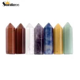 SunLigoo 7 Chakra Star Group Reiki Healing Crystal Quartz Yoga Energy Stone Hexagonal Array estátua Base Obsidiana