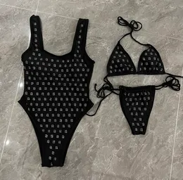 Paris Designer Domowe jednoczęściowy strój kąpielowy inkrustowany diamentami wysokiej klasy Monokini luksusowy luksusowy zestaw bikini marki mody Kąpiel Black Squod -wear Sexy Bodysuits Lady's S-xl