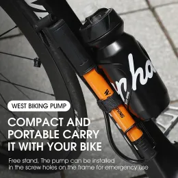 غرب ركوب الدراجات MTB Road Pike Pump Mini Portable Bicycle Foot Pump Presta Schrader Valve Tire Air Serfortories Aircling Accedors