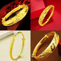 Gold Bracelet Plated Dragon and Phoenix Auspicious Full Sky Star Meteor Shower Blessing Round Smooth Push