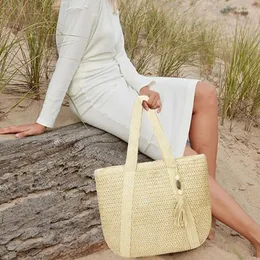 Worki do przechowywania torebki słomkowe letnia plaża boho torebka na ramiona TOTE z zamkiem kobiety