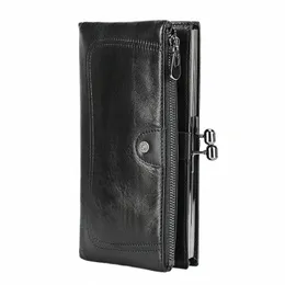 titulares de cartão de estrutura de metal LG do CTACT Mulheres Genuínas Crédito de Crédito de Crédito Genuíno Black Hasp e Zipper Woman Purse for Big Phe U3xk#