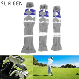 Surieen 3 PCS POM POM GOLF WOODS CLUB HEAD COVERS 헤드 커버 니트 롱 넥 양말 골프 클럽 커버 헤드 커버 소프트 보호 세트