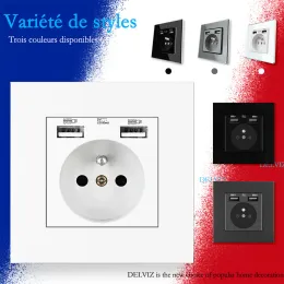 Delviz French Standard Socket、AC 100〜250V、2AデュアルUSB充電器ポート、モバイル、フランスアウトレットパネ​​ル、16AウォールパワーUSBソケット