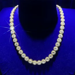 Новый дизайн Hip Hop Fashion 18k золотой покрытый полностью обледененным цирконом мойссанит алмаз круглый круг 9,5 мм ожерелье для цепи теннисного звена.