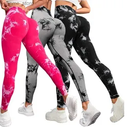 Yoga kläder Black Gym Outfits Women Bum Lifting Push-Up Leggings Breattable Nylon Spandex Tie-Dye Mönster Sticked Pants Y240410