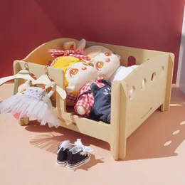 Cama de bonecas de madeira para bonecas de 20 cm Modelo de cama destacável Blyth OB11 BJD Dollouse Furniture LOL Acessórios Crianças jogam brinquedos de casa