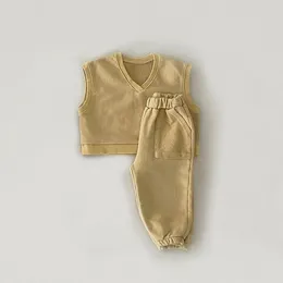 MILANCEL New Autumn Infant Clothes Set Baby V-neck Vest Pocket Slacks 2PCS Suit Toddler Outfit