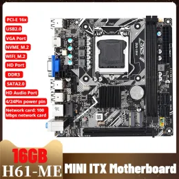 Материнские платы H61ME 16GB Mini ITX Motherboard LGA 1155 поддерживает NVME M.2 и Wi -Fi Bluetooth Ports VGA/HD/SATA2.0 Интерфейс PC Base DDR3