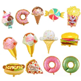 1pcs 도넛 캔디 아이스크림 팝콘 과일 호일 풍선 베이비 샤워 생일 축하 장식 풍선 헬륨 달콤한 아이 장난감