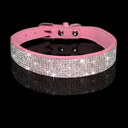 Rhinestone Dog Cat Collar Suede Leather Puppy Cats Golit