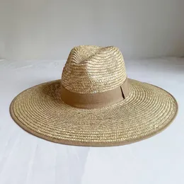 Chapéus de palha natural do panamá a mão larga abrangente verão UV tecido solar chapéu de sol boho praia de presente tropical Idéia de seu 240410