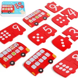 Montessori Number Matching Puzzle Mathe Spielzeug mein erstes großes Puzzle Animal Car Hand Grasp Board Zahlen Sinn Spiel Bildungsspielzeug