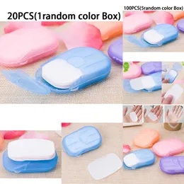 20st/Box Portable Soap Paper Washing Cleaning Hand Mini Paper Slice Soap för hem Kök Bad utomhusresor (färg slumpmässigt)