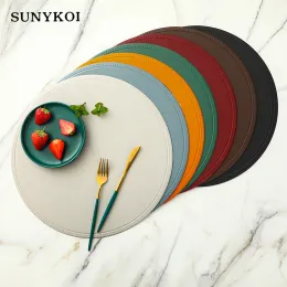 6/4pcs Yuvarlak/Dikdörtgen Sahte Deri Placemat Su geçirmez yağ geçirmez ısı yalıtım masa mat otel restoran masa pu placemat