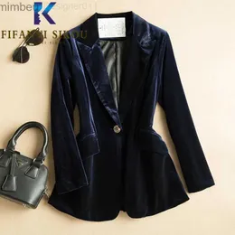 Ternos femininos Blazers Blazer Jaqueta Blazer de Veludo Mulheres de Alta Qualidade Button Pocket Modelo Casa de terno Autumn 2021 New Lady Lady Loose Blazers Coat C240410