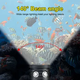 Professionelle LED -Tauch -Taschenlampe 18000lm COB Taktische Torch IPX8 Waterdes Blendung Videokamera Hell weiß blau rotes Füllung Licht