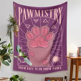 Kawaii tarot katt söt vägg hängande tapestry dekorativa katt tassar tarot konst filt gardin hängande hem sovrum vardagsrum dekor