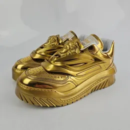 Оригинальная дизайнерская обувь Medusa Odissea Gold Sneakers Mirror качественные повседневные женские тренеры Толкие подошва роскошные мужские туфли с коробкой Chaussure dhgate new