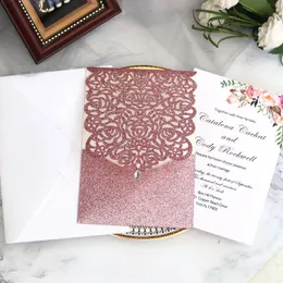 10шт/сет -лазерные среза Glitte Rose Wedding Invitation Card Card Card с конвертами с набором для страза