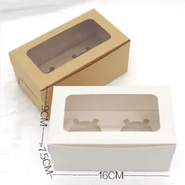 10pcs 2/4/6/12 fori Kraft Cupcake Box Box Box Muffin Box Wedding Case Holder Box Box White Cupcake Box con finestra in PVC