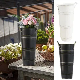 Vases Umbrella Selder Vintage Metal Stand com Handles Flower Balde de pé Betes Bin Bin Vaso decorativo