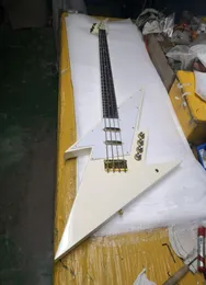 Kina gjorde White Abstract Lightning Bolt 4 Strings Electric Bass Guitar 23 FRETS Custom Made All Guitars3605161