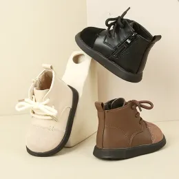 Boots Brand Girls Baby Shoes Simple Ankle Zip Boots Boys Toddler Shoes Autumn Winte Plush Microfiber Leather Boots Children's Shoe