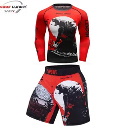 Boks MMA Rashguard Jiu Jitsu T koszule +spodnie MMA Shorts Bjj Kickboxing Sportswear Suits Men Muay Thai Fighting Gym RACKS