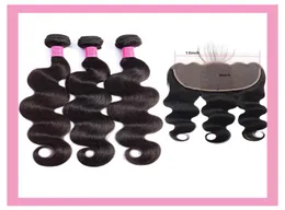 Brasilianische jungfräuliche Haare 3 Bündel mit 13x6 Spitze Frontal vorgezogener Körperwellenhaarverlängerungen 4pcs Billig Remy Human Hair Schuss mit 5000996