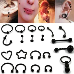 BOG-16G Kirurgiskt stål hästsko cirkulär pärla närmare ring tungan skivstång örhänge magen navel ring set kropp piercing smycken