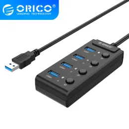 Hubs Orico 4 Port USB 3.0 Hub Splitter USB Hub med individuella strömbrytare och lysdioder 5 Gbps höghastighetsöverföring för PC/Laptop