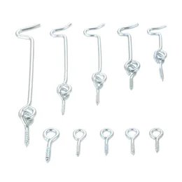 10pcs 1,5/2/2/2,5/3/4 Zoll Kabine Haken Eye Latch Latch Gate -Tür Drehschiebe Scheunen Fenstertürhaken mit Befestigungsschrauben Metall