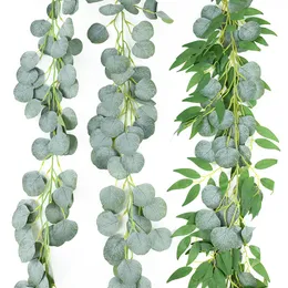 緑のユーカリの葉ガーランドウィステリア人工花rattan結婚式の誕生日パーティーの装飾のための偽の植物シルクの葉のつる