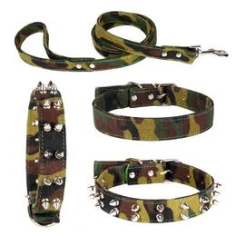 Produto Pet Produto Exército Camuflagem Verde Camuflagem Big Dog Collar Sharp Spiked Craved Lead Pitbull Bulldog para suprimentos médios de cães grandes