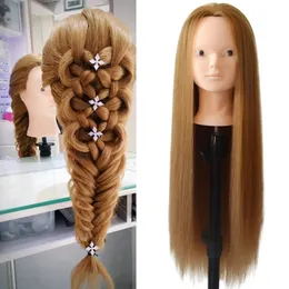 Обучение головы манекена со светлой синтетической волос кукла Голова Профессиональная парикмахерская без макияжа золотые волосы 240403