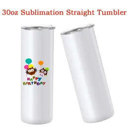 Becher Personalisiert DIY Straight Tumbler 30 Unzen Edelstahl mit versiegelten Deckeln und Strohkeuchenstahl Custom Water Flasche für Mann 240410