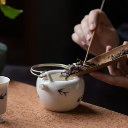 150ml Boutique Pure Hand-painted Swallow Elf Art Teapot White Porcelain Household Kung Fu Tea Maker Alloy Lifting Beam Pot Gifts